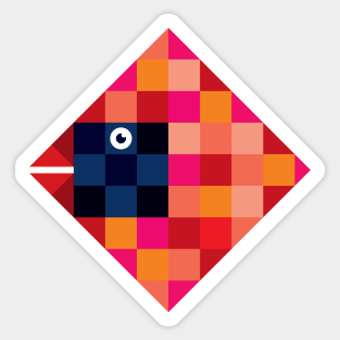 Cardinal Bird in Square Checkered Flag Pixel Style Sticker